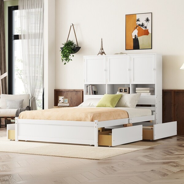 Sturdy Construction Queen Size Platform Bed with Storage Headboard and 4 Drawers Bed Bath Beyond 41714852